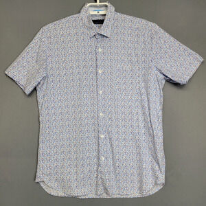 Toscano Button Front Shirt Mens Large Speckle Point Collar Short Sleeves